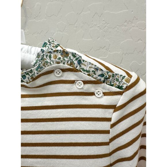 CYRILLUS Breton Stripe Liberty Fabric Floral Ruffle French Cotton Top | Size 12 - Picture 3 of 8